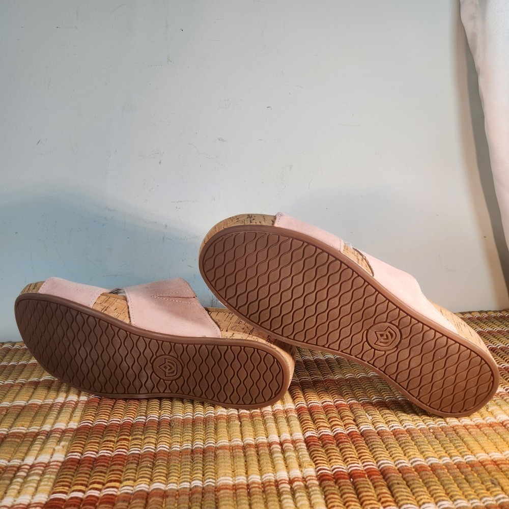 Spenco Women's Pink Suede Slide Sandals Size 11 – Cork Wedge Comfort Slides Gold - Picture 4 of 4